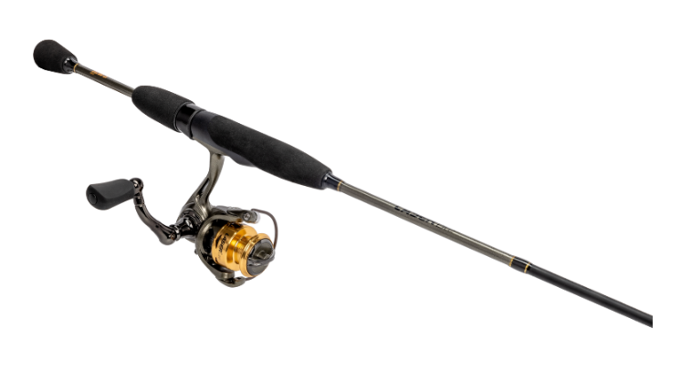 Fishing rod and reel set on a white background