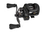 Black fishing reel on a white background