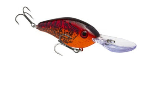 Fishing lure with a red and orange body on a white background