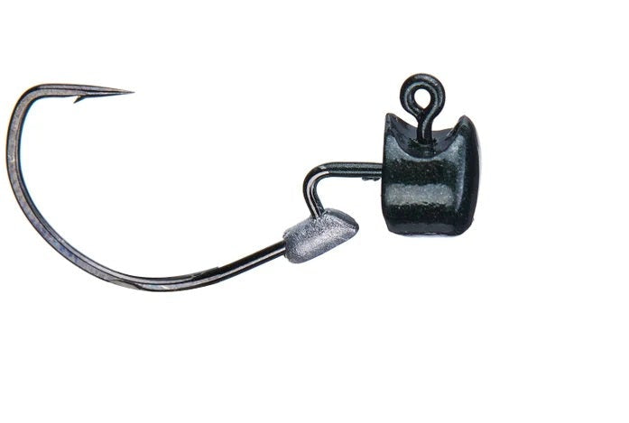 Fishing hook with a black clip on a white background