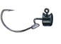 Fishing hook with a black clip on a white background