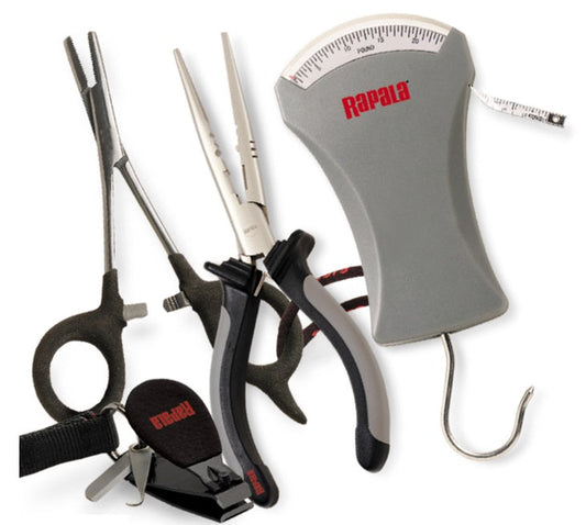 Rapala Combo Pack  6 1/2 Pliers / 5 1/2 Forceps / 25 lb.Scale / Clipper/ Sheath
