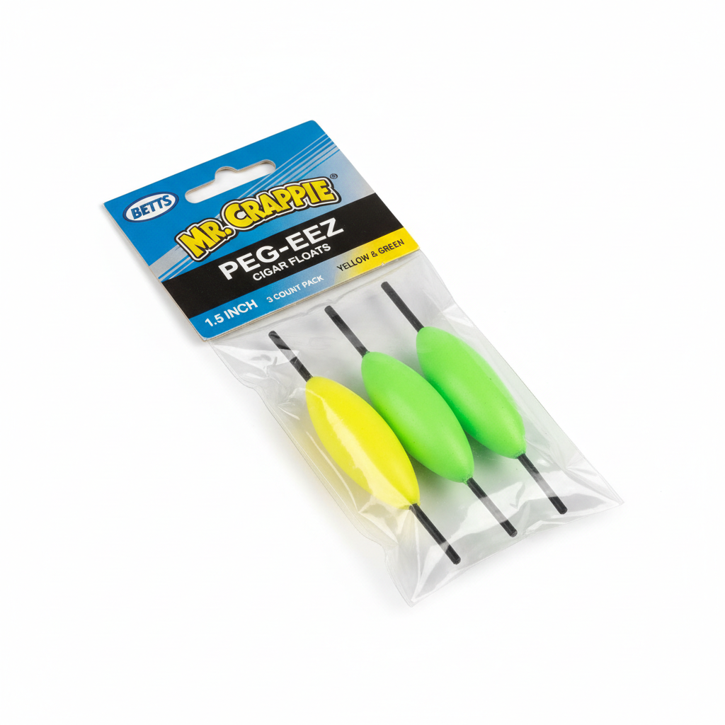 Betts Mr.Crappie PEG-EEZ 1.5in Cigar 3ct Yellow/Green