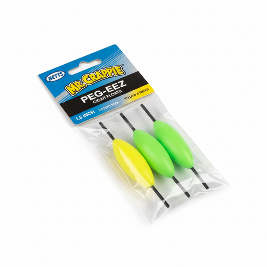 Betts Mr.Crappie PEG-EEZ 1.5in Cigar 3ct Yellow/Green
