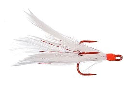 Mustad Dressed Treble Hooks 2ct Red Hook White Feather Size 4