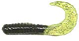 Action Bait 3" Curly Grubs 25pk Black Chartreuse Double Glitter